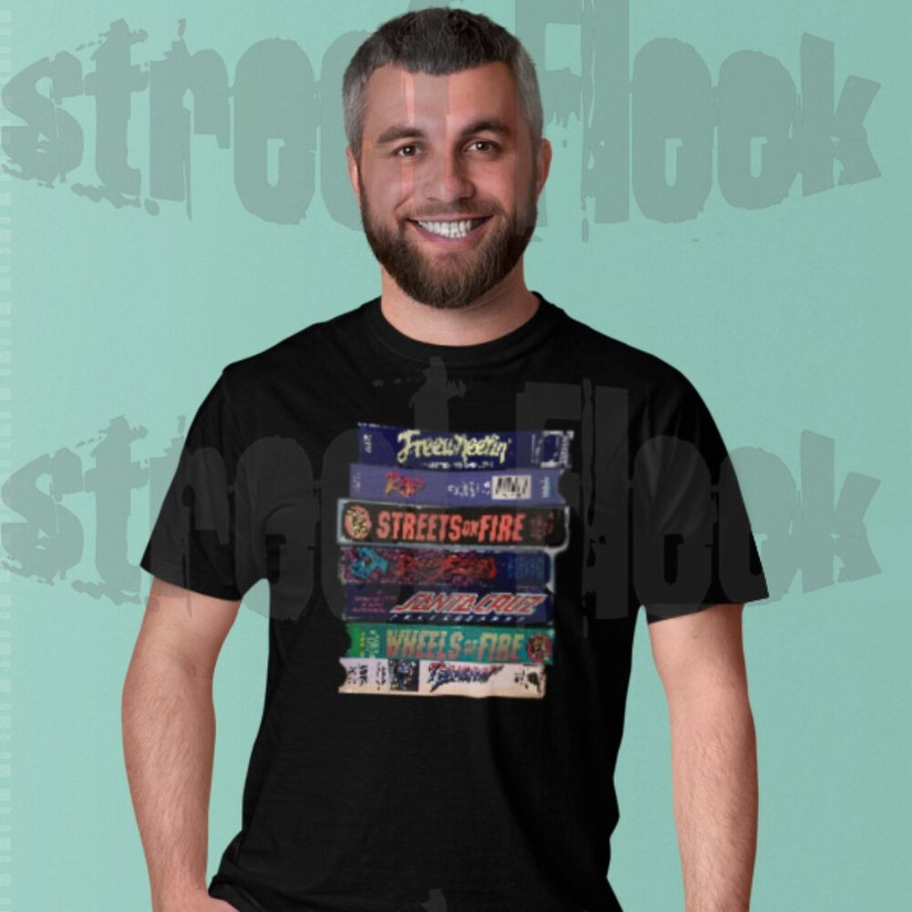 VHS Stack t-shirt of Vintage Retro Skateboard movies